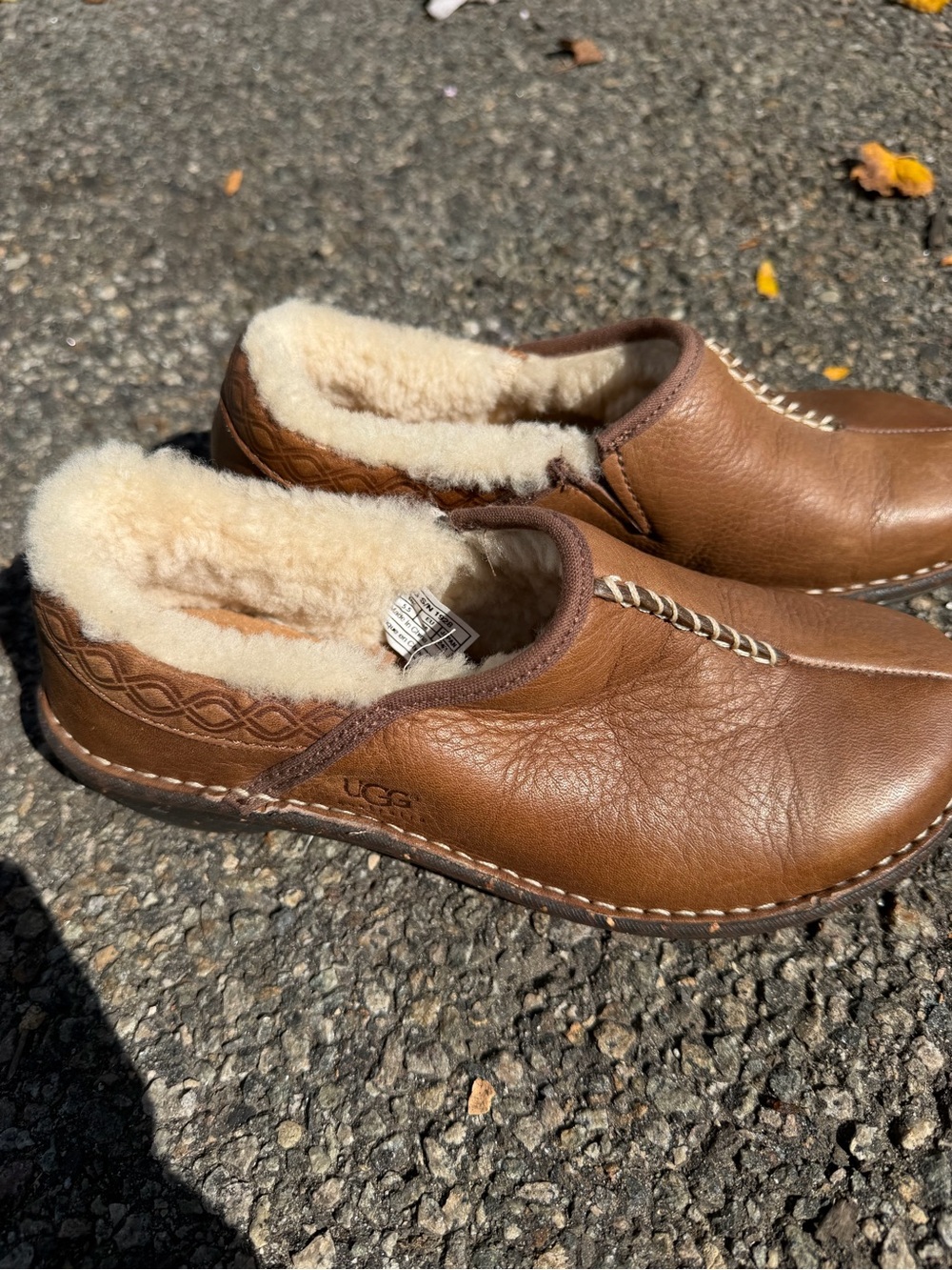 UGG Chestnut Leather Shearling-Lined Slip-On